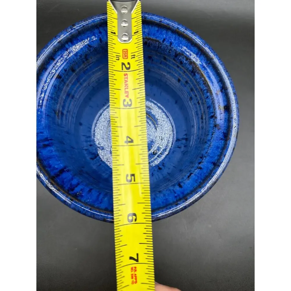 Vintage Mudflat Stoneware Cobalt Blue Covered Crock Canister Studio Pottery Hand